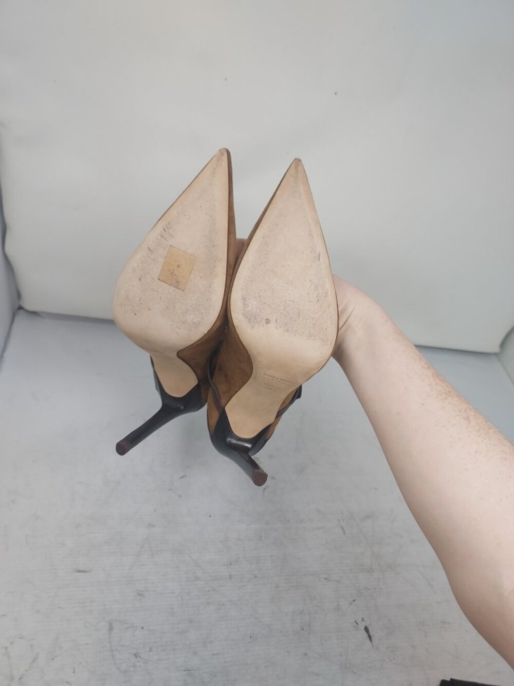 SAINT LAURENT Brown Marjorelle Suede Convertible Pump - Picture 2 of 11